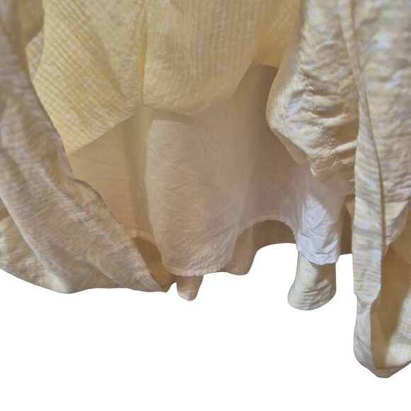 Free Assembly Women's Pale Yellow & White Cotton Tiered Scoop Neck Lined Peasant - Picture 4 of 13